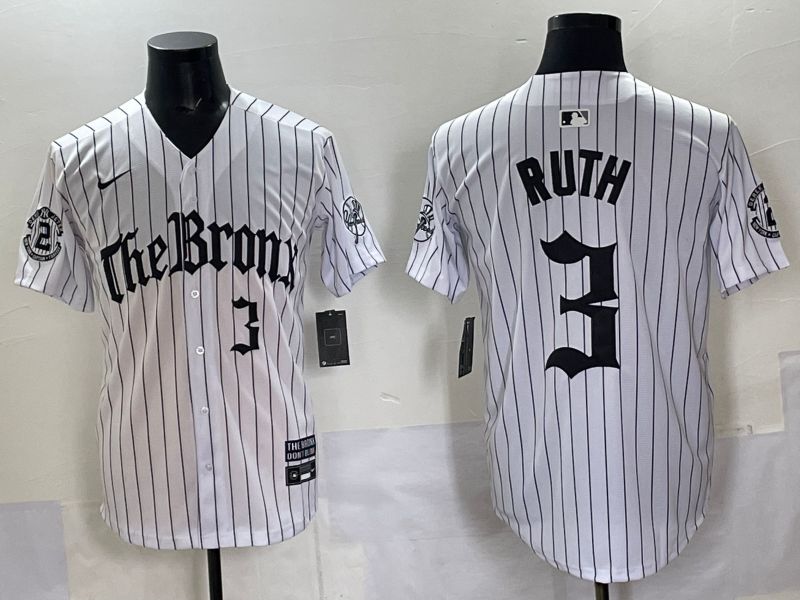 Men 2025 New York Yankees #3 Ruth White Stripe Five generations Joint Name Nike MLB Jersey style 04->new york yankees->MLB Jersey